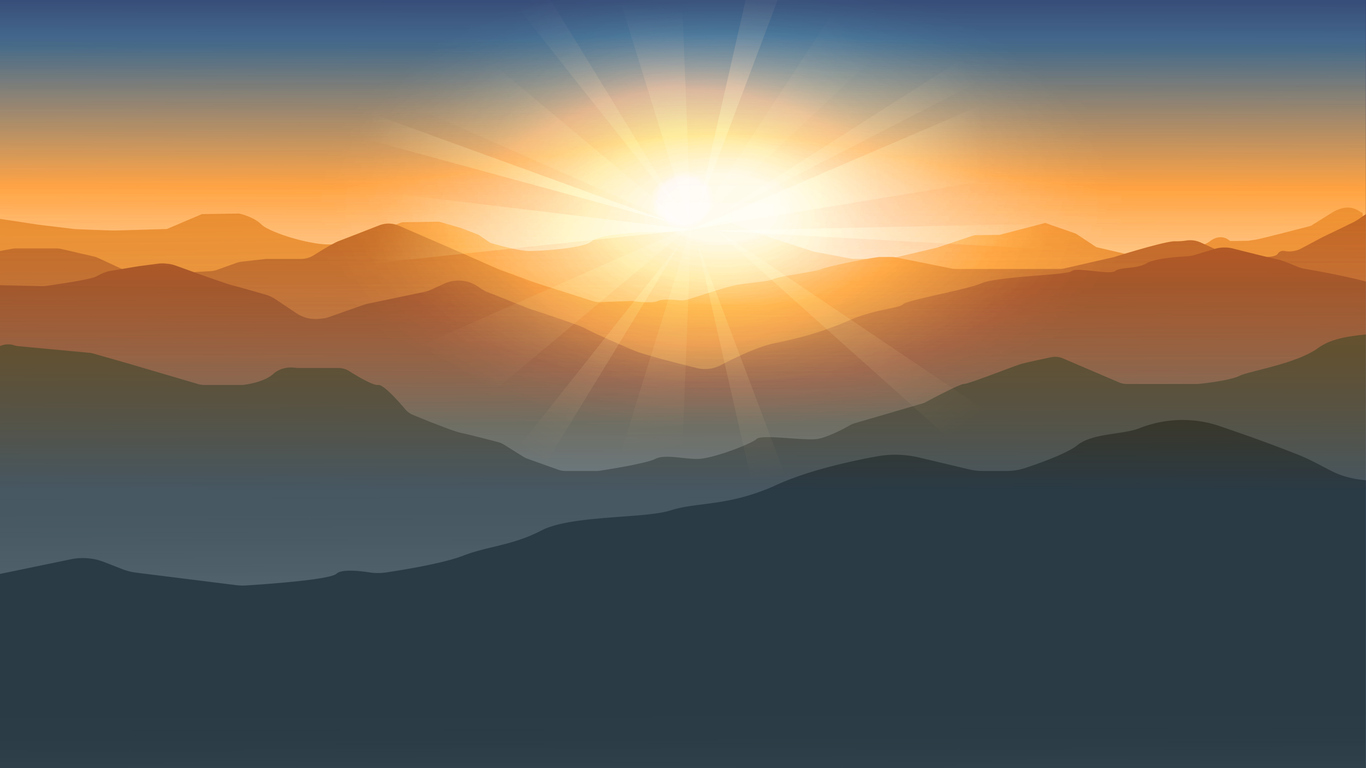2025 - Year of Transition, heart, mountains layers with sunrise background